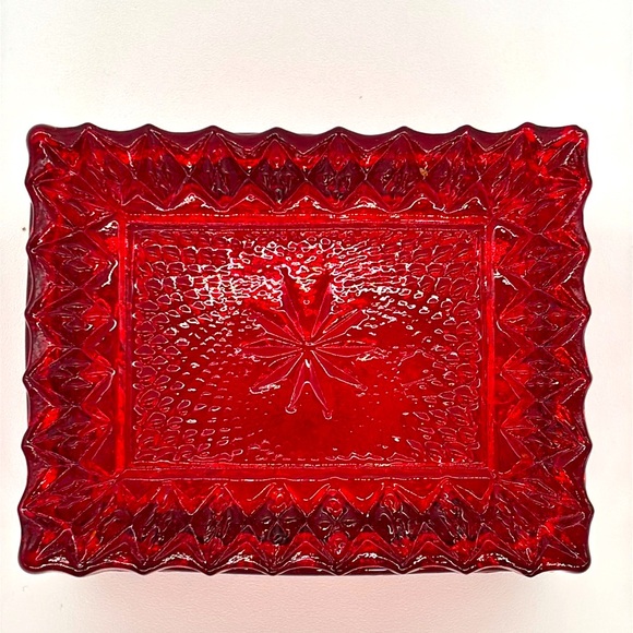 Indiana Glass Ruby Red Amberina Glass Trinket Box - Picture 4 of 12